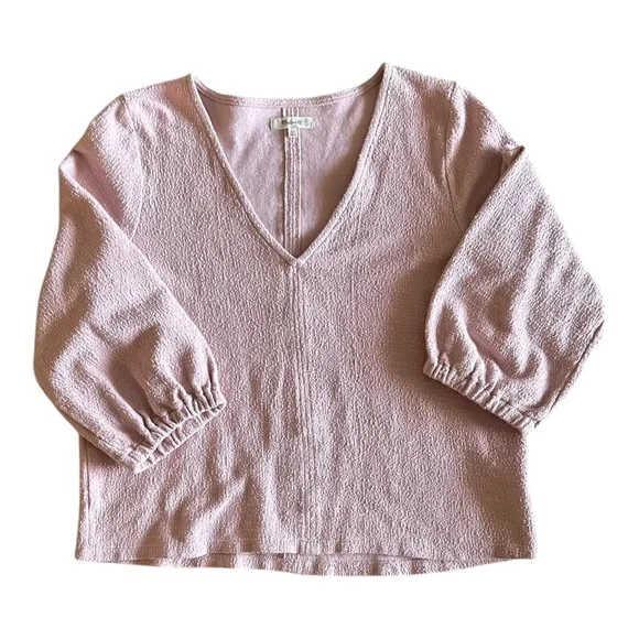 Madewell V-Neck Spring Blouse Textured Puff Sleeve Top Blush Pink Romantic XL - Picture 7 of 15